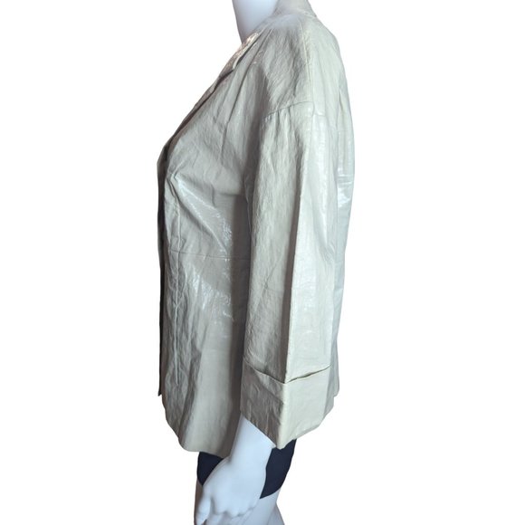 Hoss Intropia Coated 100% Linen Tan Blazer Jacket Designer Boho Sz 44 US Sz 12 - Picture 4 of 13